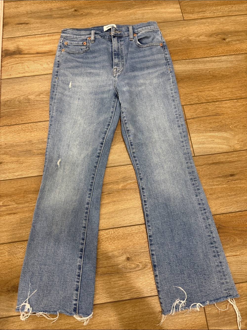 pistola Light Blue Straight Leg Jeans with Raw Hem